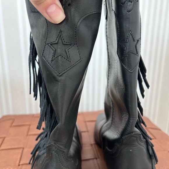 Vintage ACME Black Western Leather Fringe Cowboy Boots Women’s Size 7 Steel Tip - Picture 10 of 10